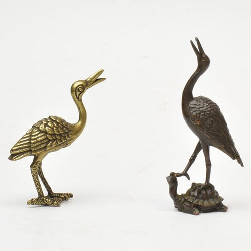 Vintage Brass Animal Crane Small Statue Lucky Home Decorations