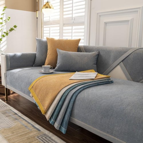 Non-slip Sofa Towel Couch Cushion L Shaped Couch Mat Seat Pad Modern Home  Washable Sofa Cover for Living Room(Beige,90x160cm)