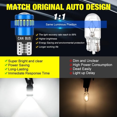 2Pcs Canbus T10 W5W Led Bulbs 18SMD 3014+3030 6000K 168 194 Led 5w5 Lens  Wedge Car Interior Map Dome Lights Parking Side Light Auto Signal Lamp -  buy