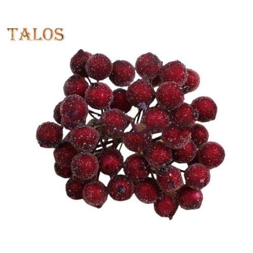 30Pcs Artificial Fruit Snow Frosted Red Berry Stems Realistic