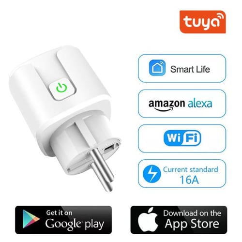 20A Tuya EU Smart Plug WiFi Switch Socket Power Monitor Timer for Alexa  Google +