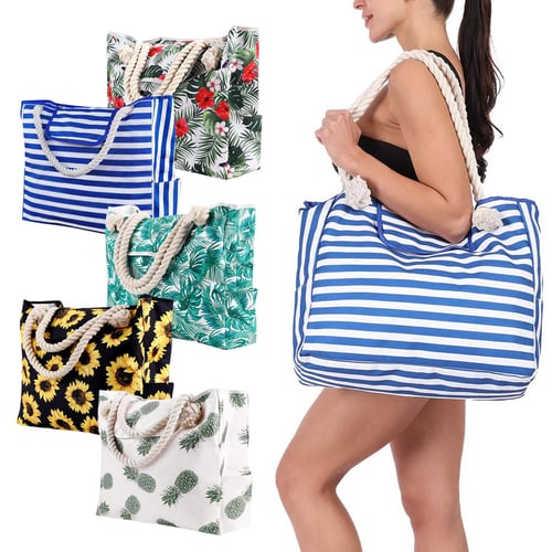 Beach Bags for Women, Large Waterproof Sandproof Swim Pool Tote Bag with  Zipper, Large