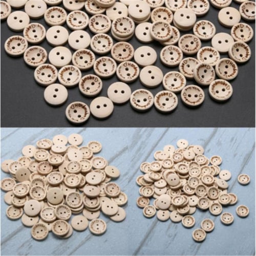 100pcs 2-holes Handmade With Love Round Wooden Buttons Button