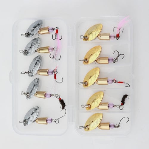5PCS Fishing Lures Rooster Tail Metal VIB Hard Spinner Blade Baits with  Feathers Fishing Lure Bass Crankbait Fishing Spinner Blade for Bass Fishing  Lure Kit with Tackle Box 