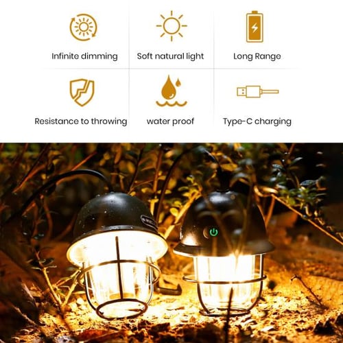 1pc Vintage Camping Lanterns Dimmable Retro Outdoor Lamp Portable Led  Rechargeable Light For Power Outages Waterproof Hanging Lantern Camping  Light With Phone Charger For Outdoor Indoor Decor