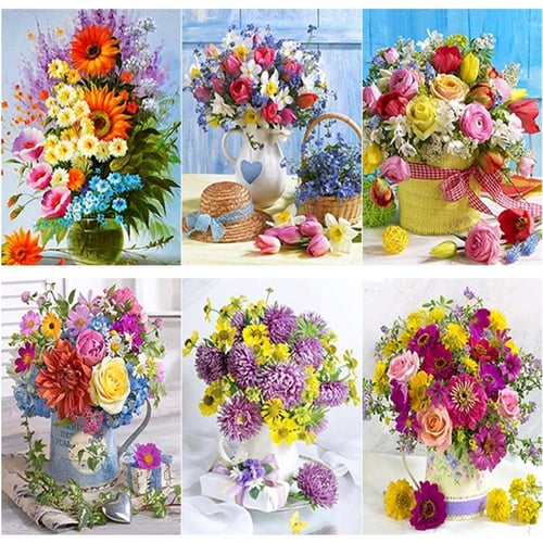 Cheap 5D DIY Diamond Painting Vase Diamond Embroidery Flower Scenery Cross  Stitch Full Round Drill Home Decor Manual Art Gift