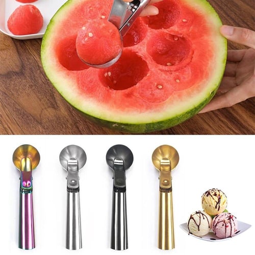  Ice Cream Ball Scoop, Ice Cream Scoop Dishwasher Safe Stick  Proof Stainless Steel Ice Cream Ball Spoon with Trigger for Fruit Pepper ( Gold Color): Home & Kitchen