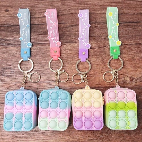 Silicone Pop It Zipper Coin Pouch Keychain Hanging Bag Fidget Toy