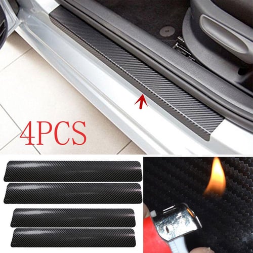 4pcs Carbon Fiber Car Door Plate Sill Scuff Cover Anti Scratch