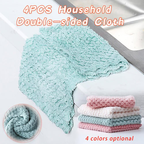 1/3/5 PCS Kitchen Coral Velvet Dish Towel Rag Non-stick Oil Double-layer  Printing Dish Cloth