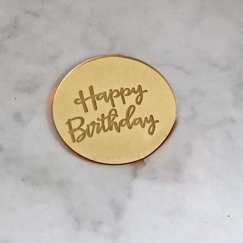6 Rose Gold Acrylic Cake Disc Mirror Cupcake Toppers Happy