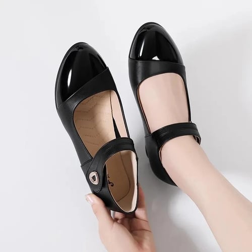 Womens Shoes Ethnic Style Leather Shoes Fashion Casual Solid Color Medium  Heel Business Casual Shoes for Women : : Clothing, Shoes 