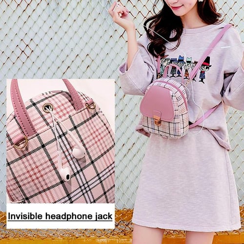 Mini Backpack Crossbody Bag For Teenage Girl Plaid Women Shoulder