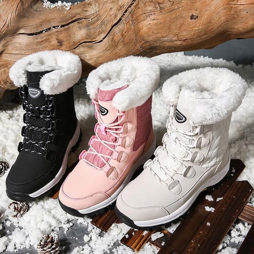 Waterproof Winter Women Shoes Snow Boots Fur-lined Slip On Warm