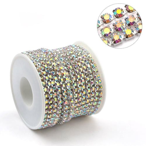 QIAO 1Yard Rhinestones Trimming Chain Crystal Glitter Stones Sewn Rhinestones  Chain for Dresses Decorations Trims Accessories Color: Sliver-Clear