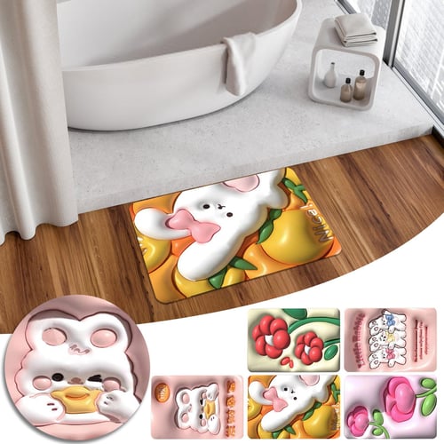 Small Fresh Expansion Flower Diatom Mud Floor Mat Bathroom Bathroom Non-slip  Mat Absorbs Water Easy To Dry And Easy To Clean Floor Mat 