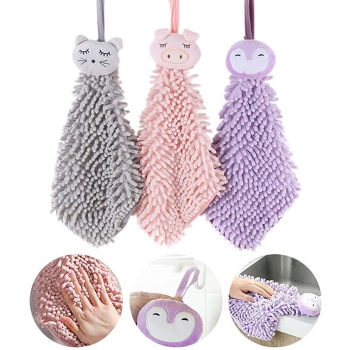 New 1PC Chenille Hand Towels Cartoon Bathroom Kitchen Hand Towel with  Hanging Loops Quick Dry Soft Absorbent Microfiber Towels