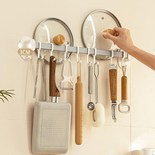 1pc Plastic Kitchen Rack, Punch-free Multifunction Rotatable Cooking  Utensil Storage Rack For Kitchen