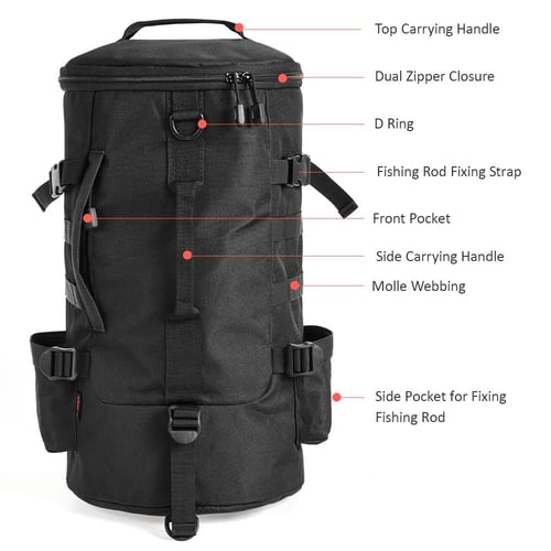 Waterproof Fishing Bag Cross Body Sling Fishing tackle Backpack with Rod  Holder Box Storage Military Outdoor Compact Lure Bag