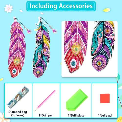 6pcs Diamond Painting Bookmark Kits Feather Shape Thickened Embroidery  Mosaic Book Mark Art Craft For Beginner