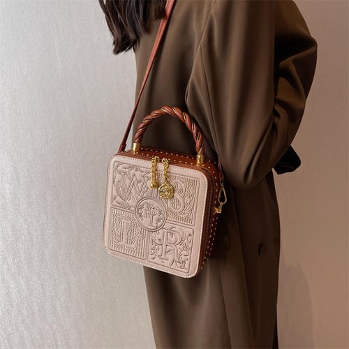 YOUI-GIFTS Women's Square Box Handbag PU Cube Crossbody Shoulder Bag  Wedding Clutch Bag Purse 