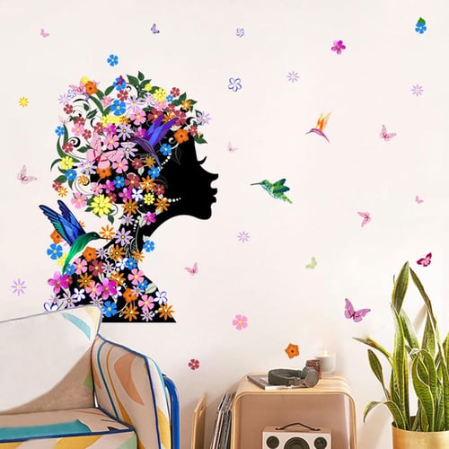 WALL STICKER FAIRY GIRL DECAL BUTTERFLY FLOWER VINYL MURAL HOME