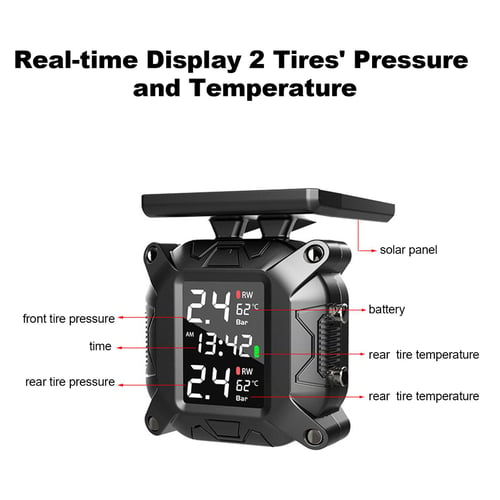 Motorcycle Tpms Tire Pressure Monitoring System Usb Solar Wireless
