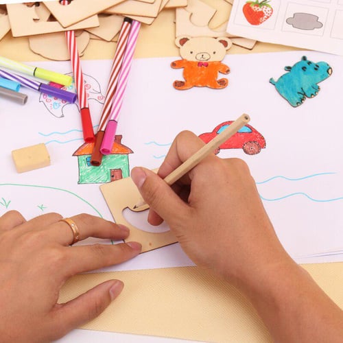 100Pcs Kids Wooden Drawing Stencils Kit Drawing Board Toys Coloring Puzzle  Arts Crafts Set Box Educational Toys for Children - Realistic Reborn Dolls  for Sale