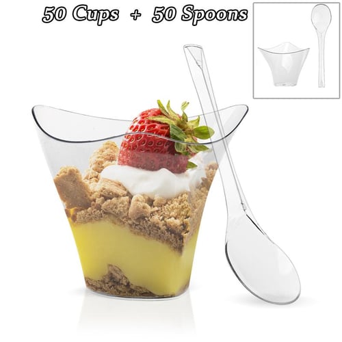 Kingrol 100 Mini Dessert Bowls with Spoons, 3 oz. Disposable Dessert Cup  for Mousse, Puddings, Appetizers, Condiments, Snacks