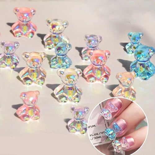 30Pcs 3D Cartoon Bear Nail Art Charms Decorations Cute Resin Bear