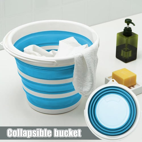 5/10L Folding Bucket Lightweight Wash Bucket for Outdoor Car Wash (Blue 5L)