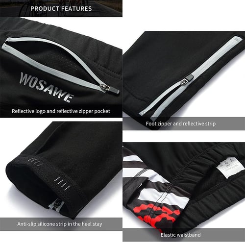 WOSAWE Men's High Elasticity Thermal Fleece Cycling Bib Tights Warm Bicycle  Long Pants Bike Silicone Cushion