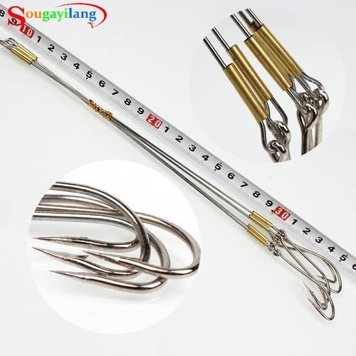 5Pcs Anti-Bite Stainless Steel Wire Leader Fishing Rigs Hooks Line Tackle  Tool
