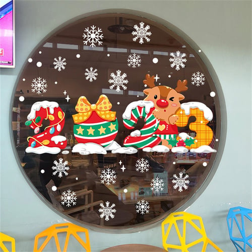 Heiheiup DIY Portable Window Decal Christmas Theme Elks Snowflake Window  Sticker Puffy Heart Stickers 