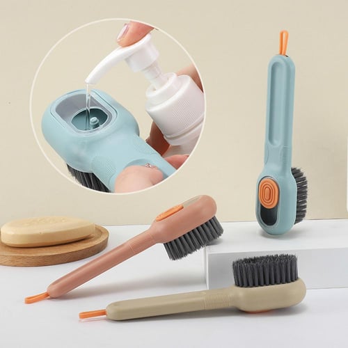 Soft Bristle Cleaning Brush,Press Type Automatic Liquid Adding Brush,  Household Shoes Brush for Student