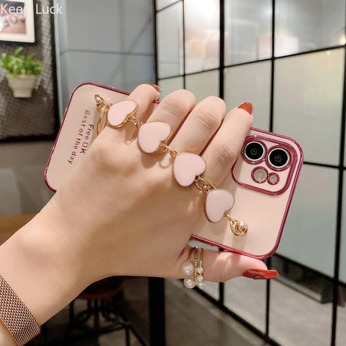 S10 And S10esamsung S10 Plus Luxury Heart Chain Plating Case With Wrist  Bracelet