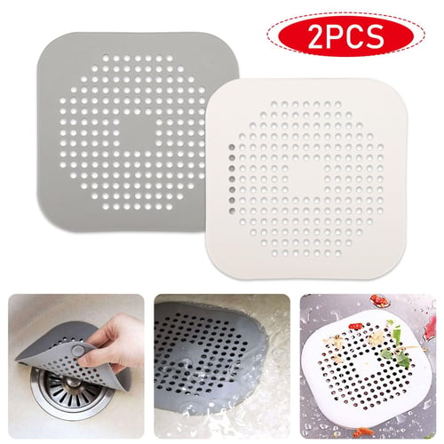 2pcs Drain Hair Catcher Square Silicone Trap Shower Drain Cover