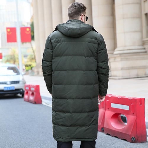 Army Green Men'S Autumn&Winter Solid Color Long Sleeved Jacket Hooded Plush  Collar Parkas