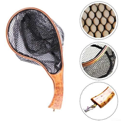 Fly Fishing Landing Net Portable Lightweight Rubber Net With Wooden Handle Fly  Fishing Gear Accessories