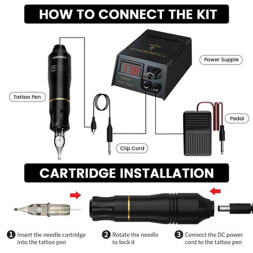 Complete Tattoo Pen Machine Kit for Beginners 40 Needle Cartridges