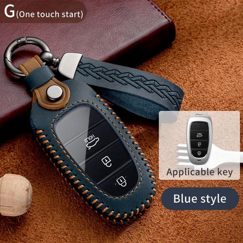 Crazy Horse Leather Car Key Case Cover Fob Shell for Hyundai