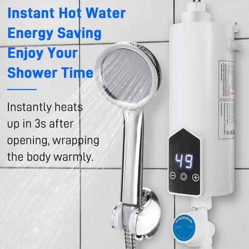 3500W Electric Tankless Water Heater Shower Head Set, Instant Hot Water  Heater LCD Display, White