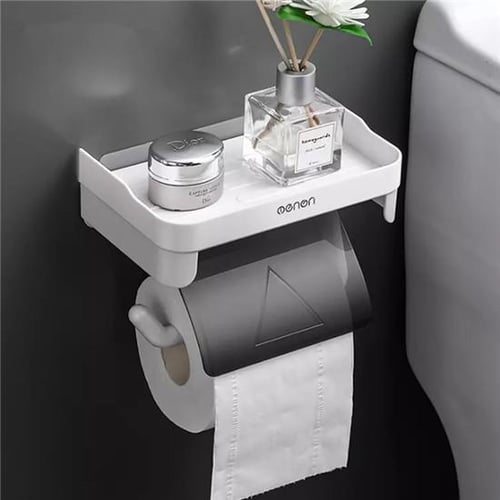 Toilet Paper Holder Shelf Wc Roll Wall Mount Wood Floating Rack