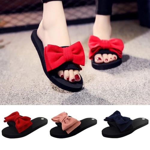 Slippers for Fashion Ladies Women Breathable Bohemia Beach Slip On Shoes  Flats Casual Sandals Pu Red slipper for Women 