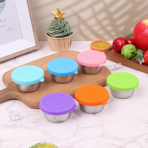 2Pcs Stainless Steel Sauce Cup With Silicone Lid Food Grade