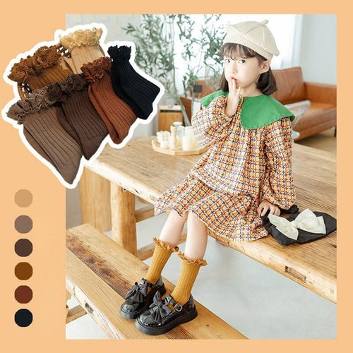 Women Ankle Socks Knit Lace Ruffle Socks Solid Color Casual Socks