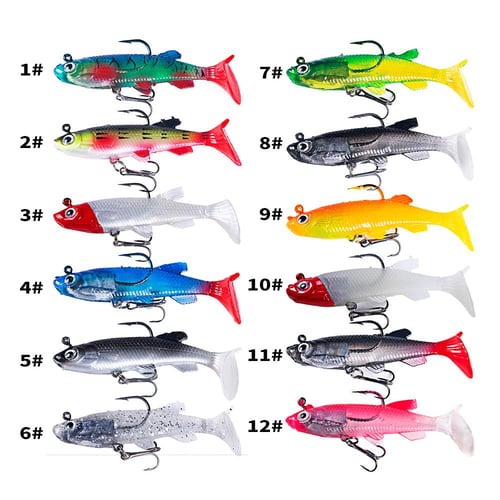 Soft Fishing Lures Jig Heads,T Tail Lures, 8cm 12.3g Fishing Bait Big Tail  with Jig Head, Paddle/Straight/T Tail Soft Lures for Saltwater Freshwater 