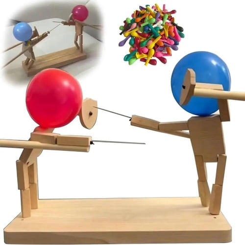 Handmade Wooden Fencing Puppets- 2024 New Balloon Bamboo Man  Battle, Fun and Exciting 2-Player Wooden Robot Battle Game(30cm x 5mm, with  Balloons) : Toys & Games