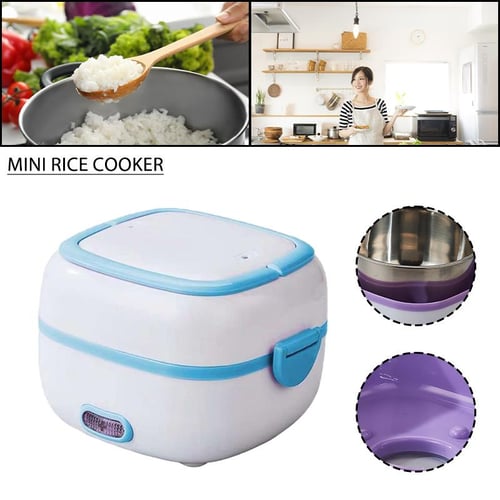 200W Purple Rice Cooker Mini Home Office Portable Electric Lunch Box Food  Heater