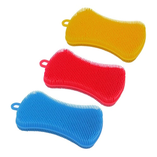 3Pcs Silicone Dish Washing Sponge Scrubber Kitchen Cleaning